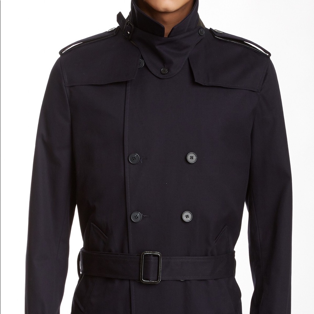 Sandro Magnetic Leather Trim Trench Coat